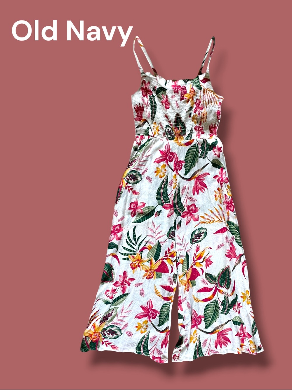Old Navy Tropical Floral Wide Leg Jumpsuit Girls Summer Outfit 10/12
